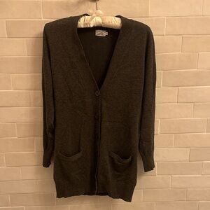 Cielo Dark Gray Knit Cardigan with Satin Trim